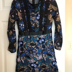 Military Hippie high neck, embroidered dress.